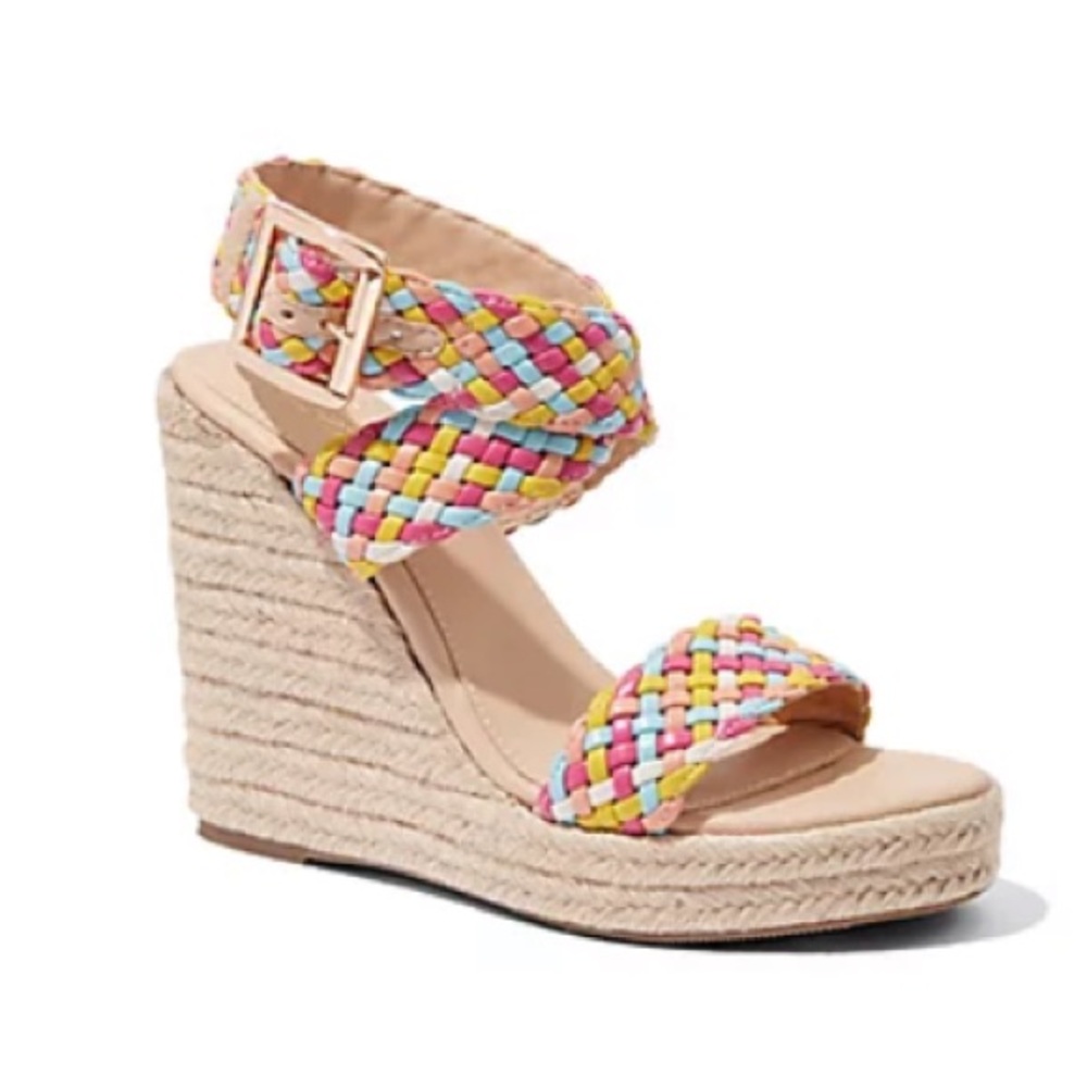 NY&CO multi-color woven wedge-heel espadrille sandal, size 9